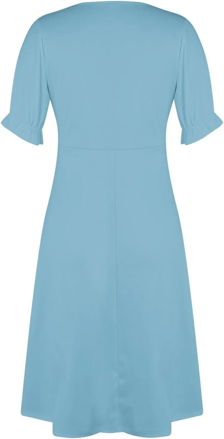 Shift Dresses for Women Faux Wrap Irregular Hem Boho Midi-Dress Elegant Summer 2025 Trendy