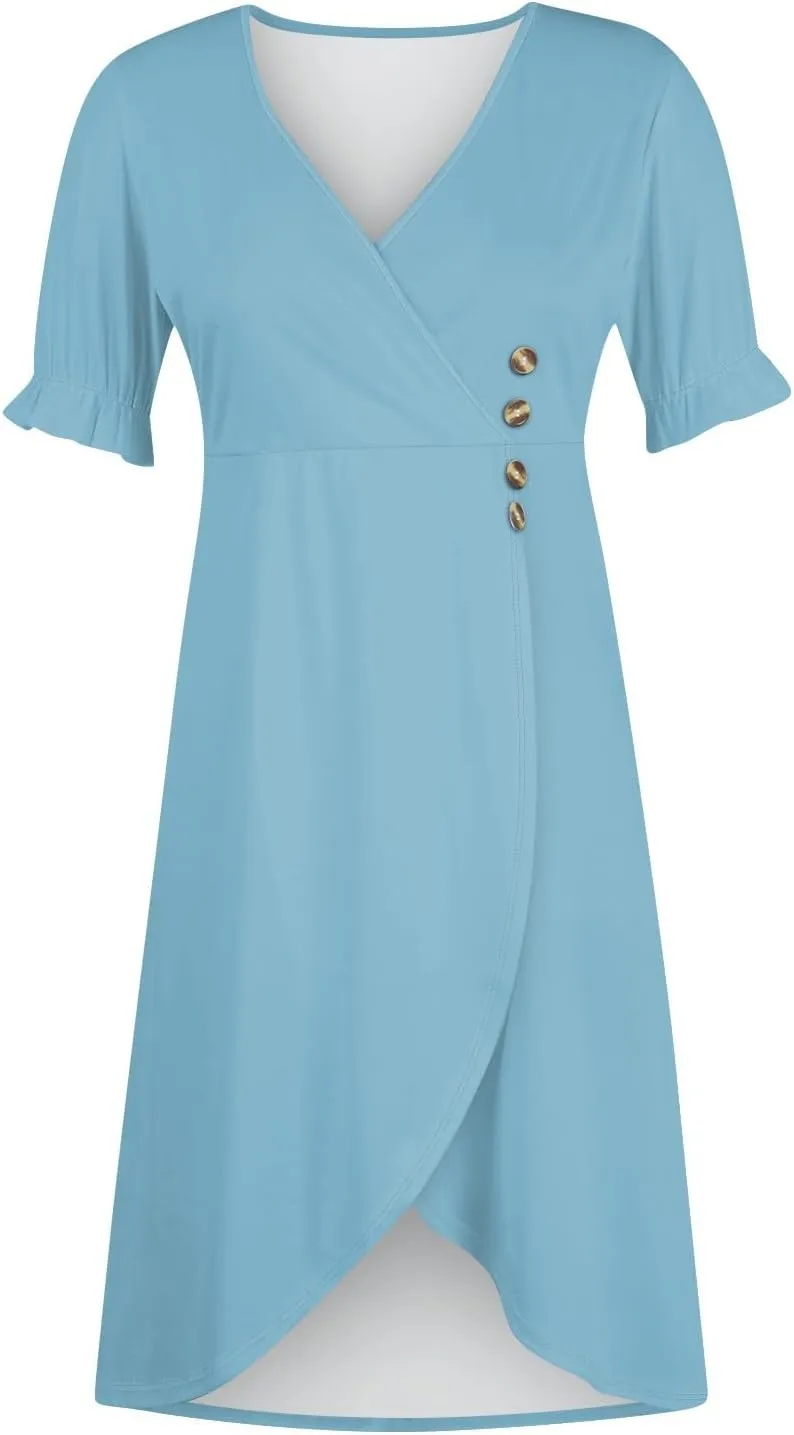 Shift Dresses for Women Faux Wrap Irregular Hem Boho Midi-Dress Elegant Summer 2025 Trendy