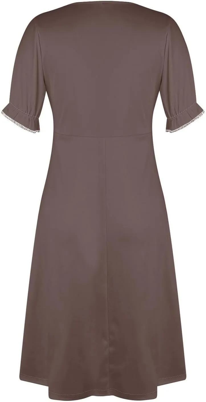 Shift Dresses for Women Faux Wrap Irregular Hem Boho Midi-Dress Elegant Summer 2025 Trendy