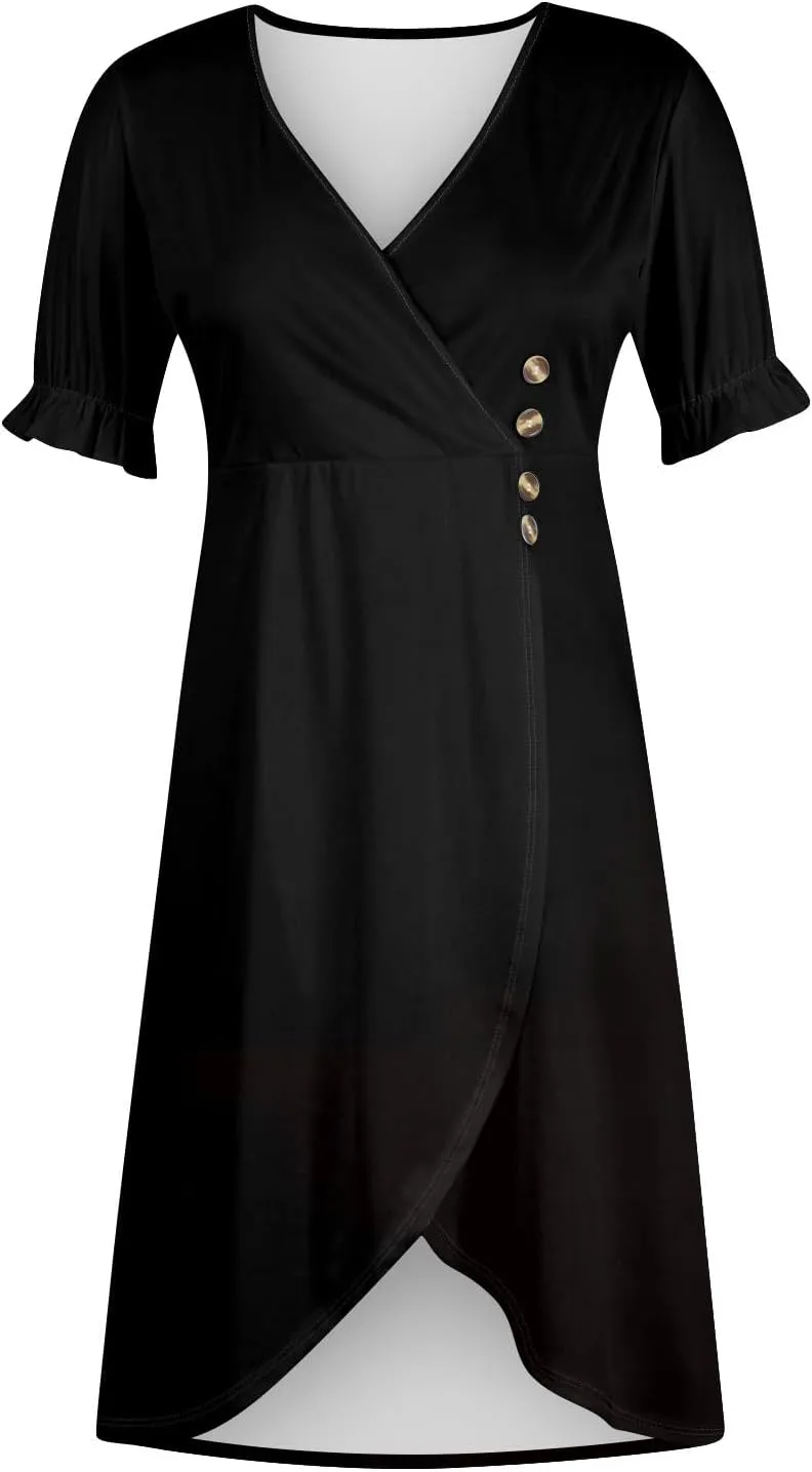 Shift Dresses for Women Faux Wrap Irregular Hem Boho Midi-Dress Elegant Summer 2025 Trendy