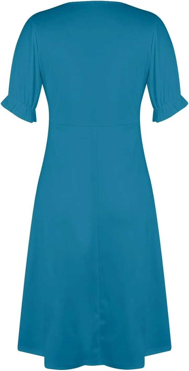 Shift Dresses for Women Faux Wrap Irregular Hem Boho Midi-Dress Elegant Summer 2025 Trendy
