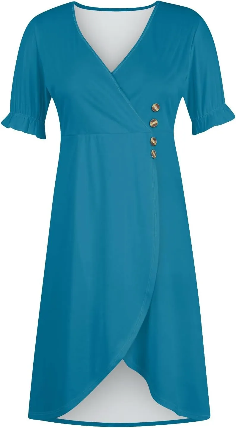 Shift Dresses for Women Faux Wrap Irregular Hem Boho Midi-Dress Elegant Summer 2025 Trendy
