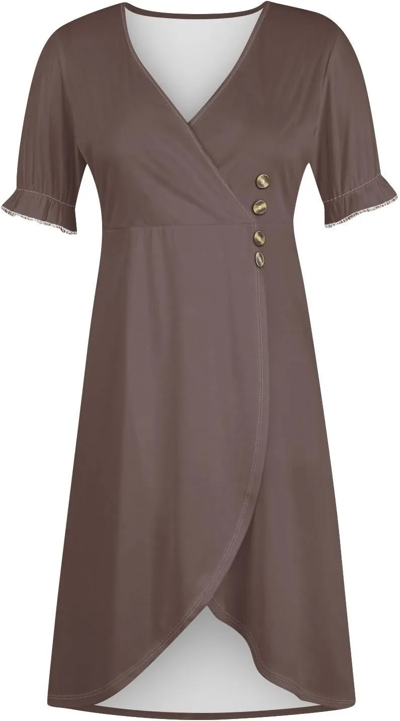 Shift Dresses for Women Faux Wrap Irregular Hem Boho Midi-Dress Elegant Summer 2025 Trendy