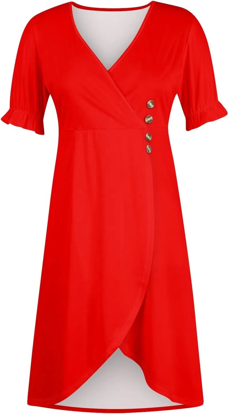 Shift Dresses for Women Faux Wrap Irregular Hem Boho Midi-Dress Elegant Summer 2025 Trendy