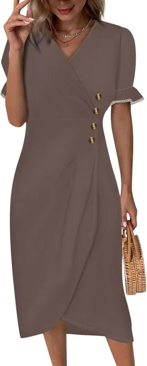 Shift Dresses for Women Faux Wrap Irregular Hem Boho Midi-Dress Elegant Summer 2025 Trendy