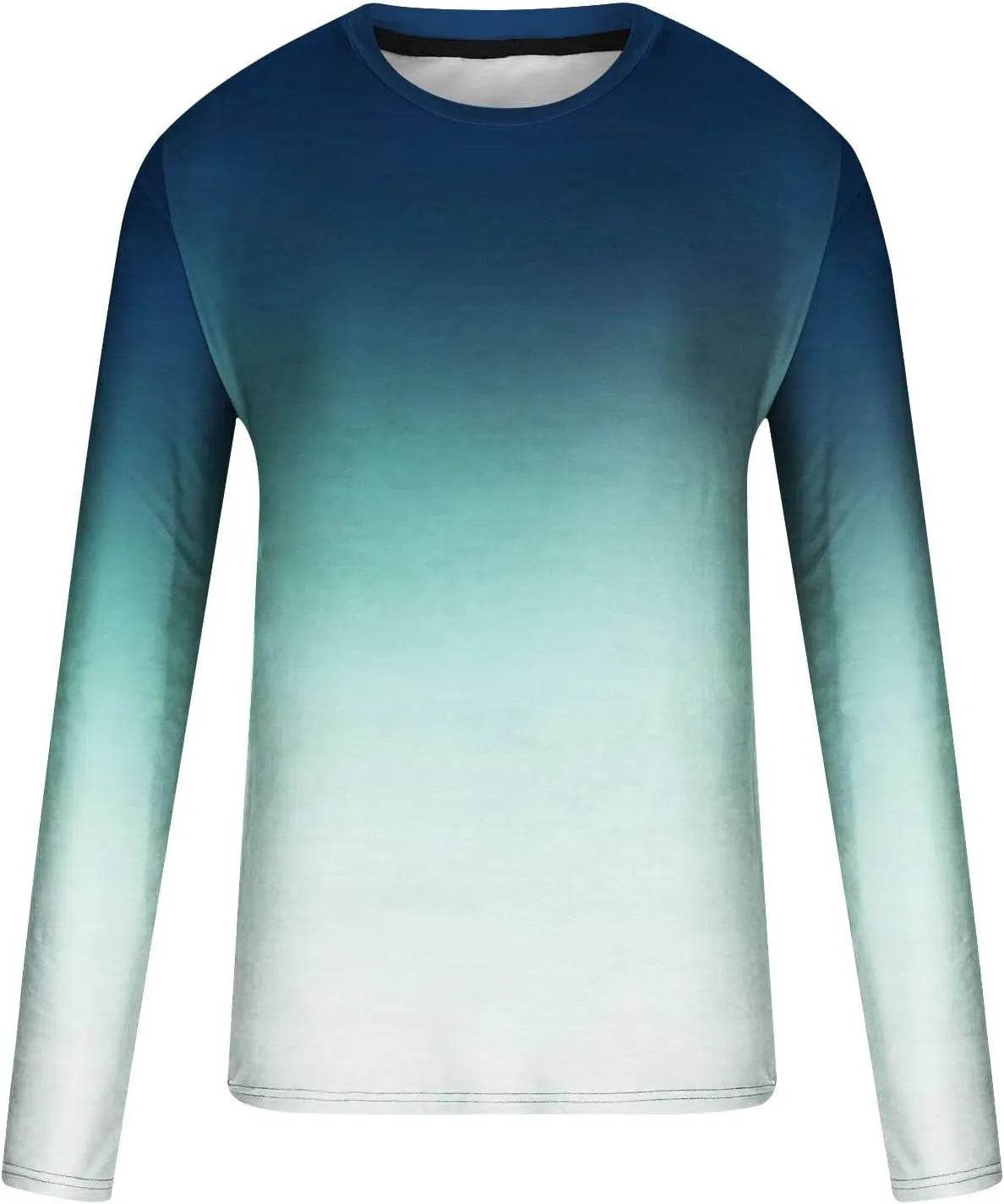 Shirts for Men Long Sleeve Casual Loose Gradient Color Print Crewneck Sweatshirt Lightweight Gym Workout Pullover Top