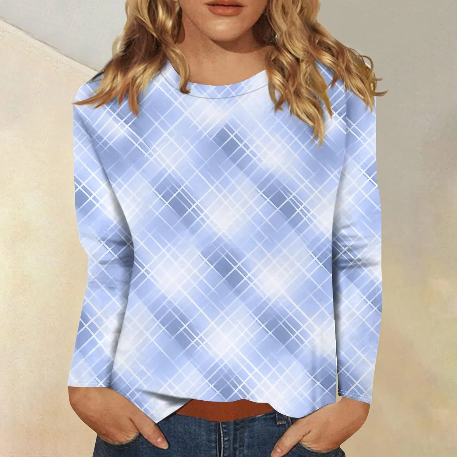 Shirts for Women Crew Neck Long Sleeves Blouse Floral Print Fitted Top Daily Casual Vacation Basic Tops