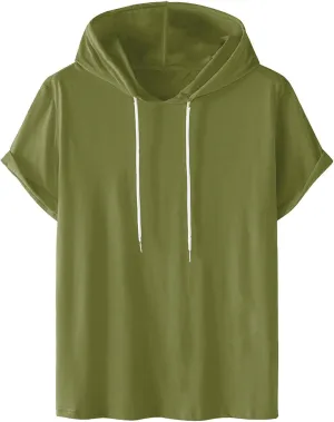 Short Sleeve Hoodies for Men Gym Workout Sweatshirt Lightweight Athletic Pullover Plus Size Hooded T Shirt Active Tops