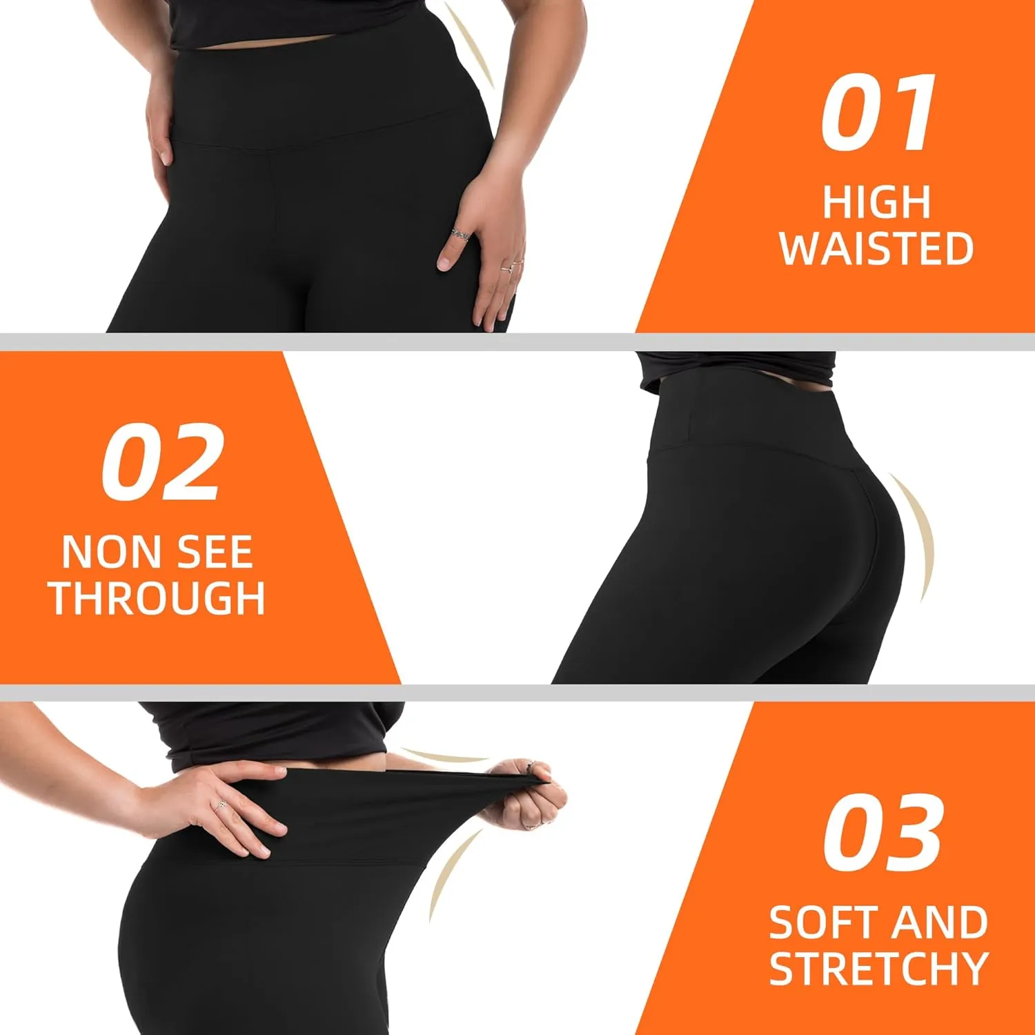 SINOPHANT Plus Size Leggings for Women, High Waisted Tummy Control Buttery Super Soft Black Yoga Pants for Workout