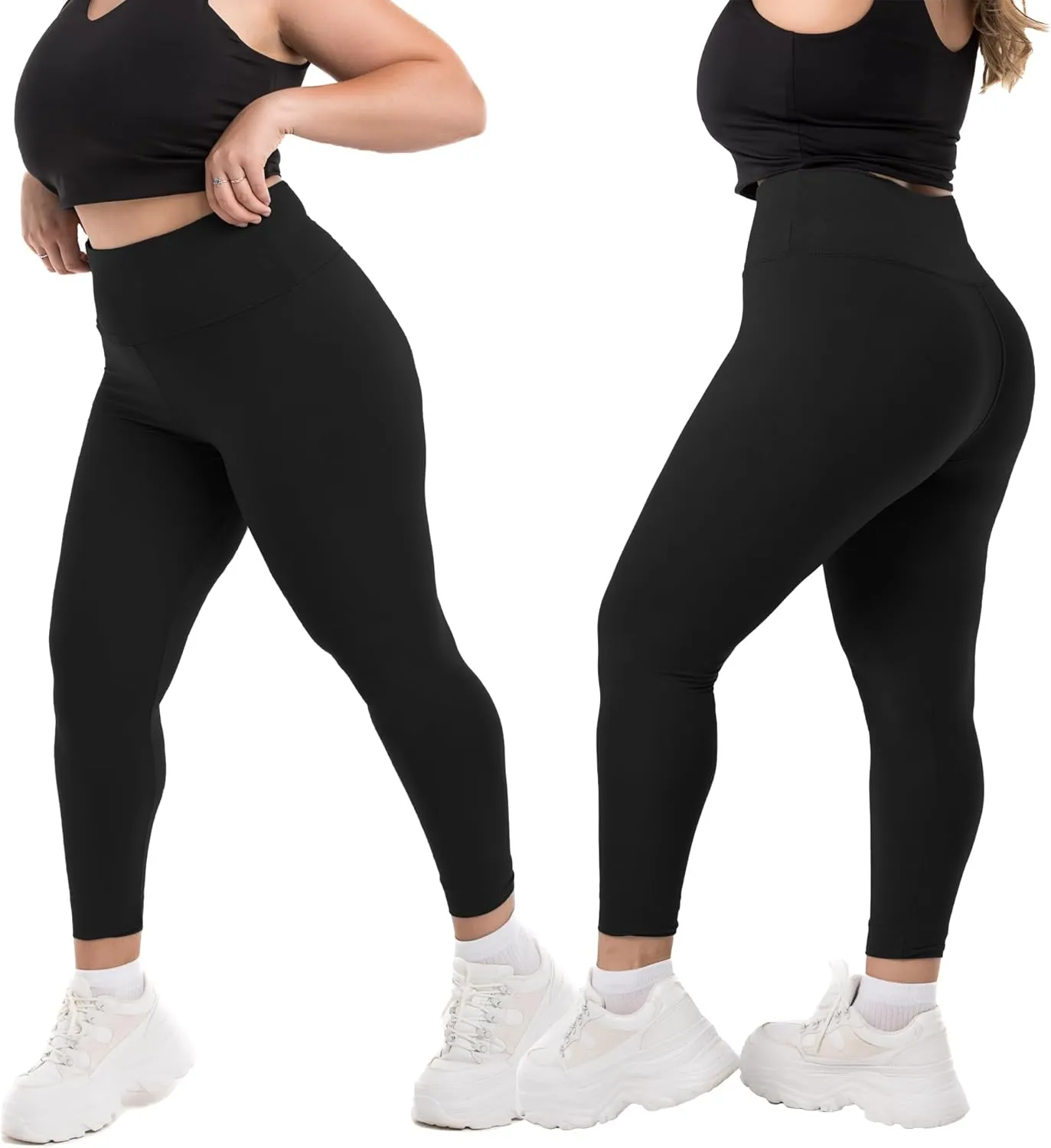 SINOPHANT Plus Size Leggings for Women, High Waisted Tummy Control Buttery Super Soft Black Yoga Pants for Workout
