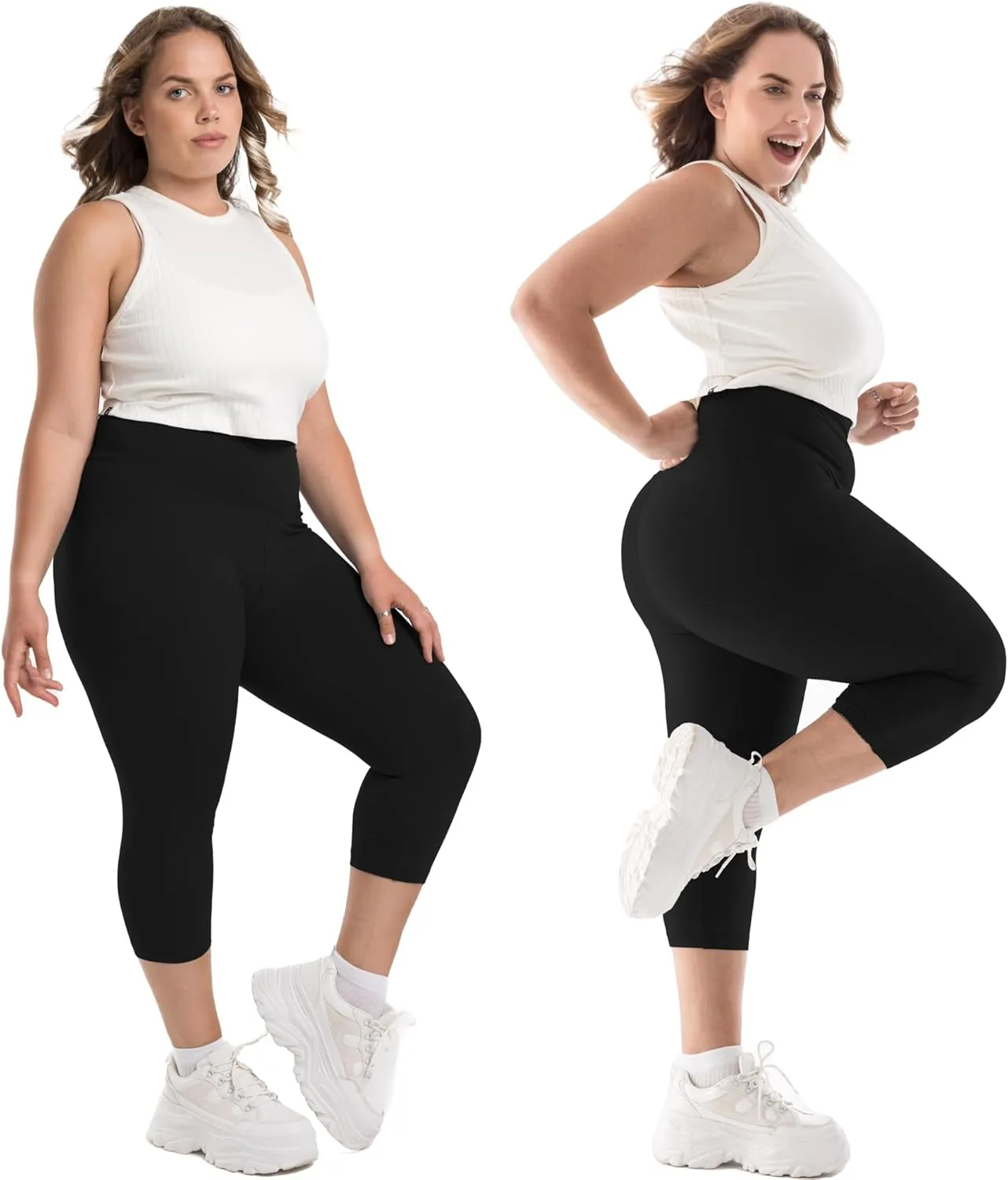 SINOPHANT Plus Size Leggings for Women, High Waisted Tummy Control Buttery Super Soft Black Yoga Pants for Workout