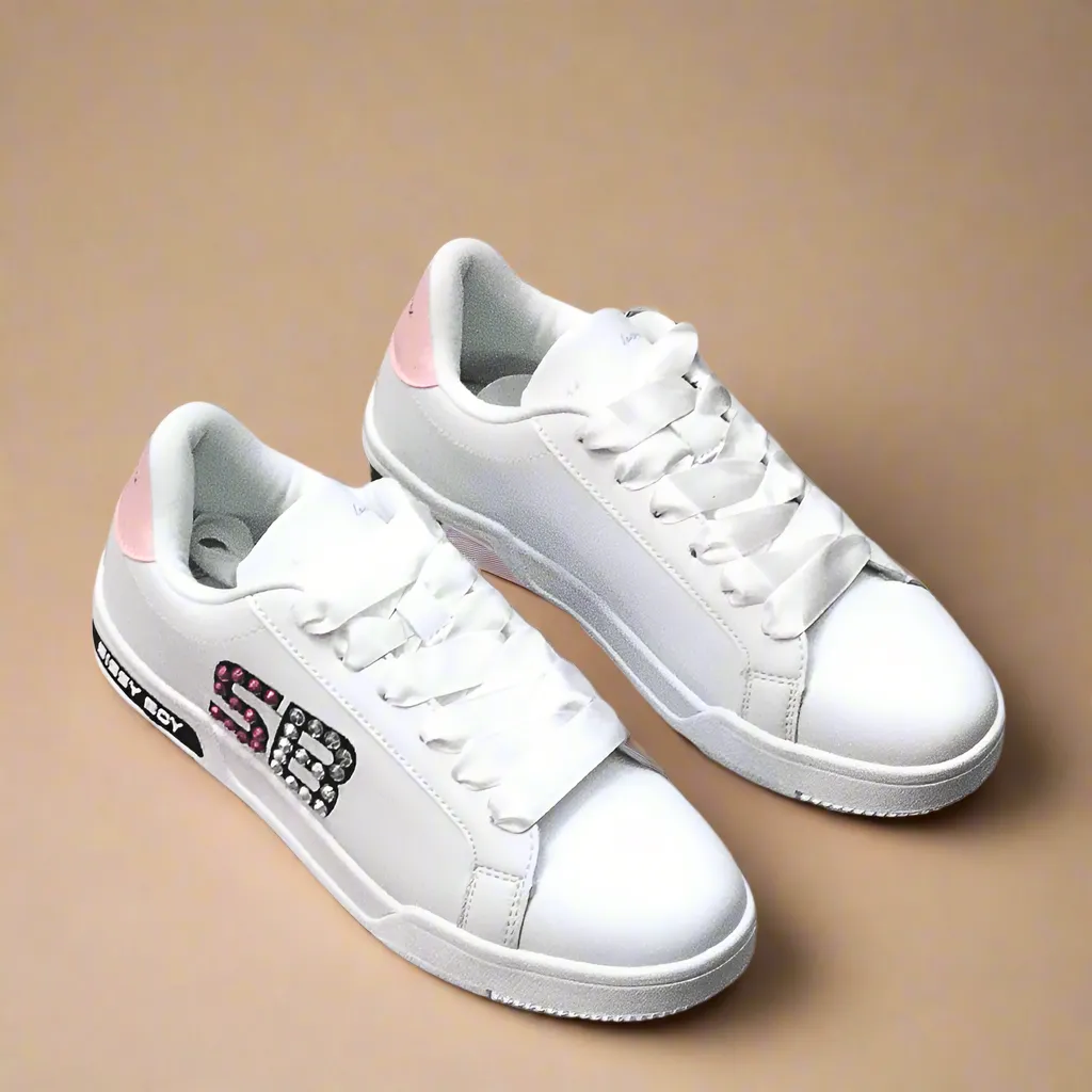 Sissy Boy White Sneaker With Colorfull Rhinestones
