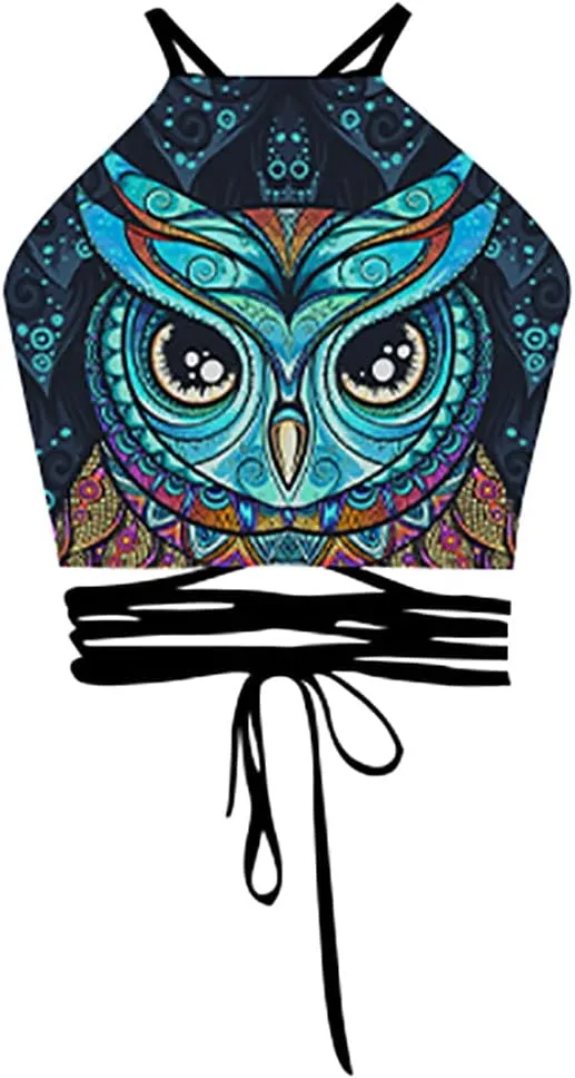 Sister Amy Women's Halter Cross Back Boho Bandage Tank Camis Crop Top Vest