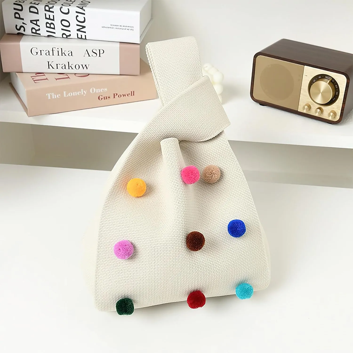 Small Crochet Tote Bag for Women Knitted Wristlet Handbag Purse Sleeve-Knot-Pouch