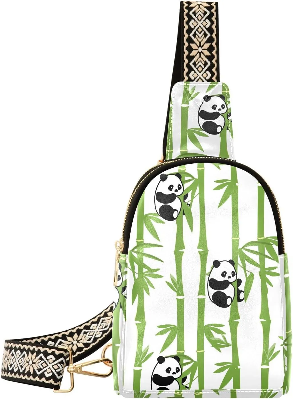Small Sling Bag for Women Cute Panda Bamboo PC Leather Fanny Pack Crossbody Animals Pattern Fashion Waist Packs Chest Bag for Travel Sports Running Hiking