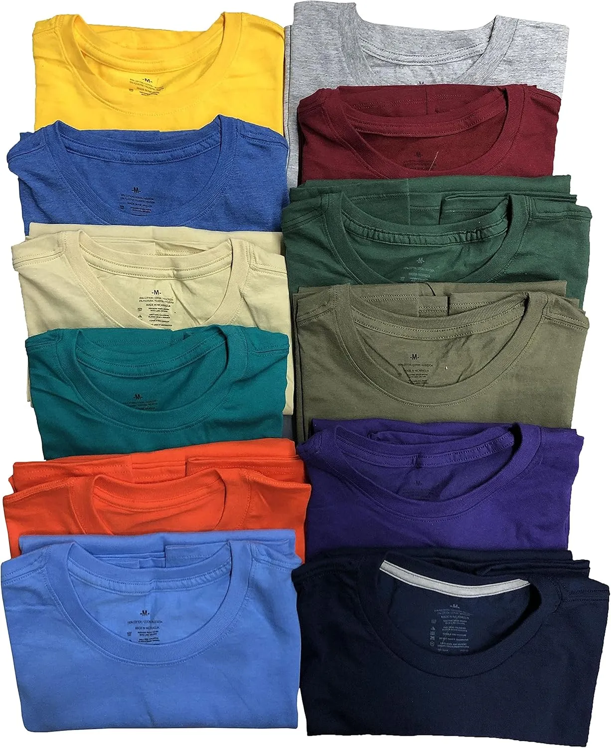 SOCKS'NBULK Men's Cotton Crew Neck Regular T-Shirts Bulk Short Sleeve Lightweight Tees Mix Colors