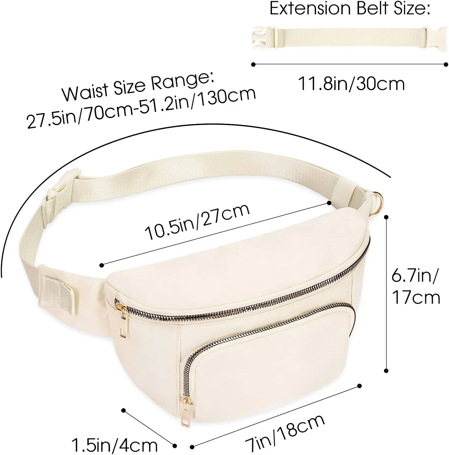 sportsnew Fanny Packs for Women,Large Waist Pack with Extra Extension Belt,Fashion Crossbody Belt Bags for Travel Walking Running Hiking Beige