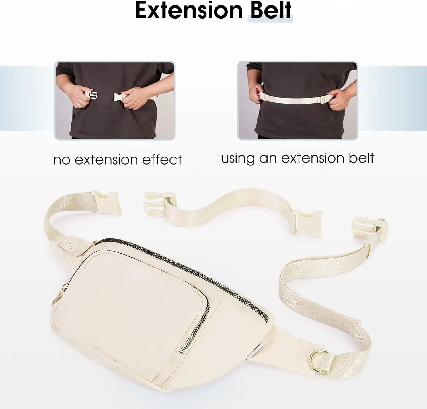 sportsnew Fanny Packs for Women,Large Waist Pack with Extra Extension Belt,Fashion Crossbody Belt Bags for Travel Walking Running Hiking Beige