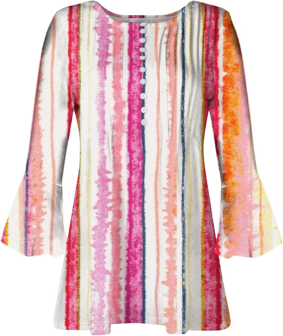 Spring Summer Tops for Women 2024 Trendy Floral Print Bohemian Shirts Casual Button Up 3/4 Sleeve Empire Waist Blouse
