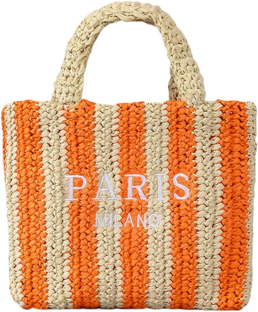 Straw Beach Bag for Women, Woven Summer Tote Bucket Handbags Bright Color Crochet Shoulder Purses for Travel