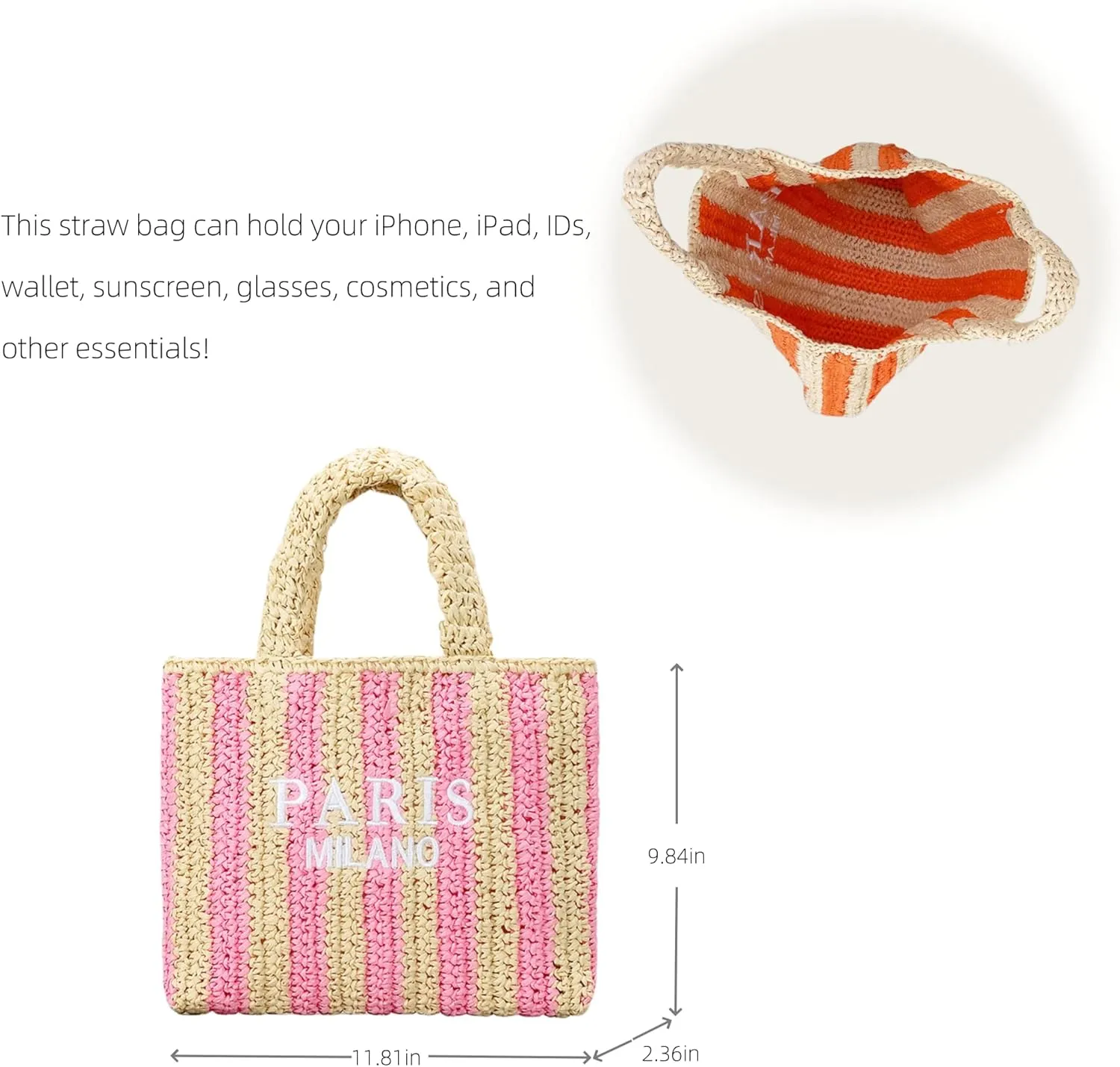 Straw Beach Bag for Women, Woven Summer Tote Bucket Handbags Bright Color Crochet Shoulder Purses for Travel