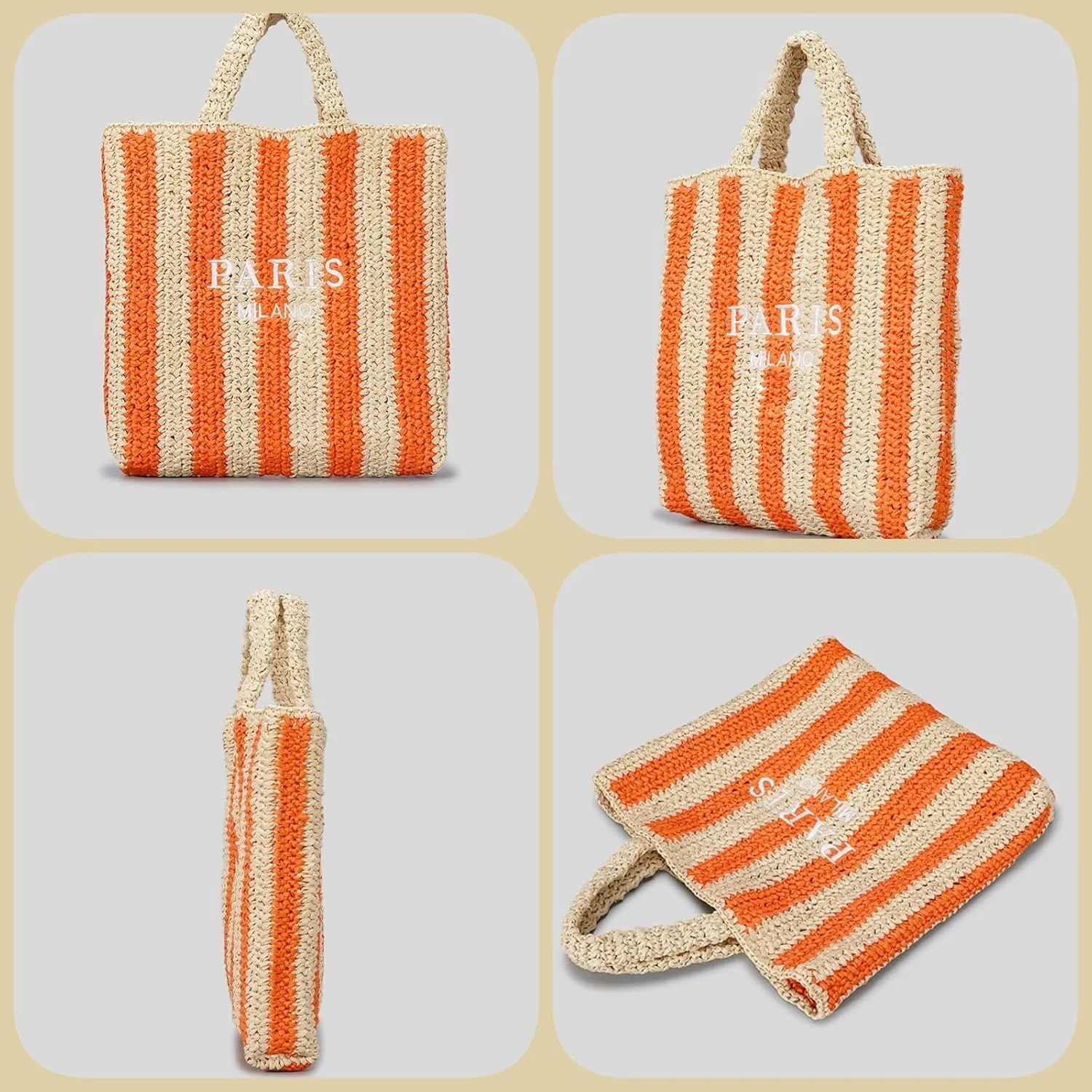 Straw Beach Bag for Women, Woven Summer Tote Bucket Handbags Bright Color Crochet Shoulder Purses for Travel