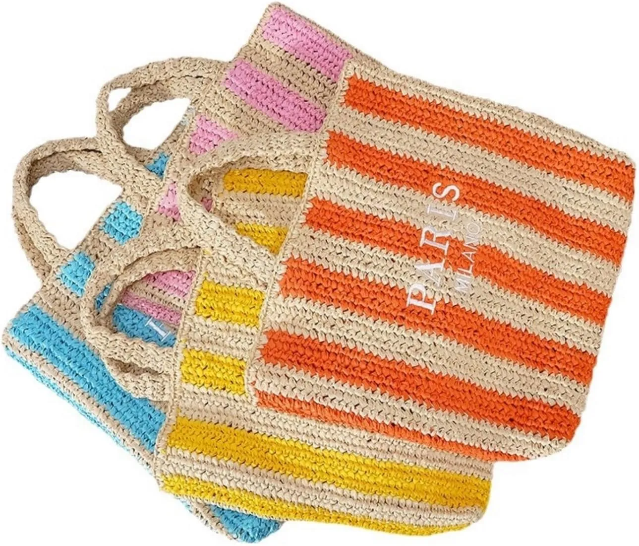 Straw Beach Bag for Women, Woven Summer Tote Bucket Handbags Bright Color Crochet Shoulder Purses for Travel