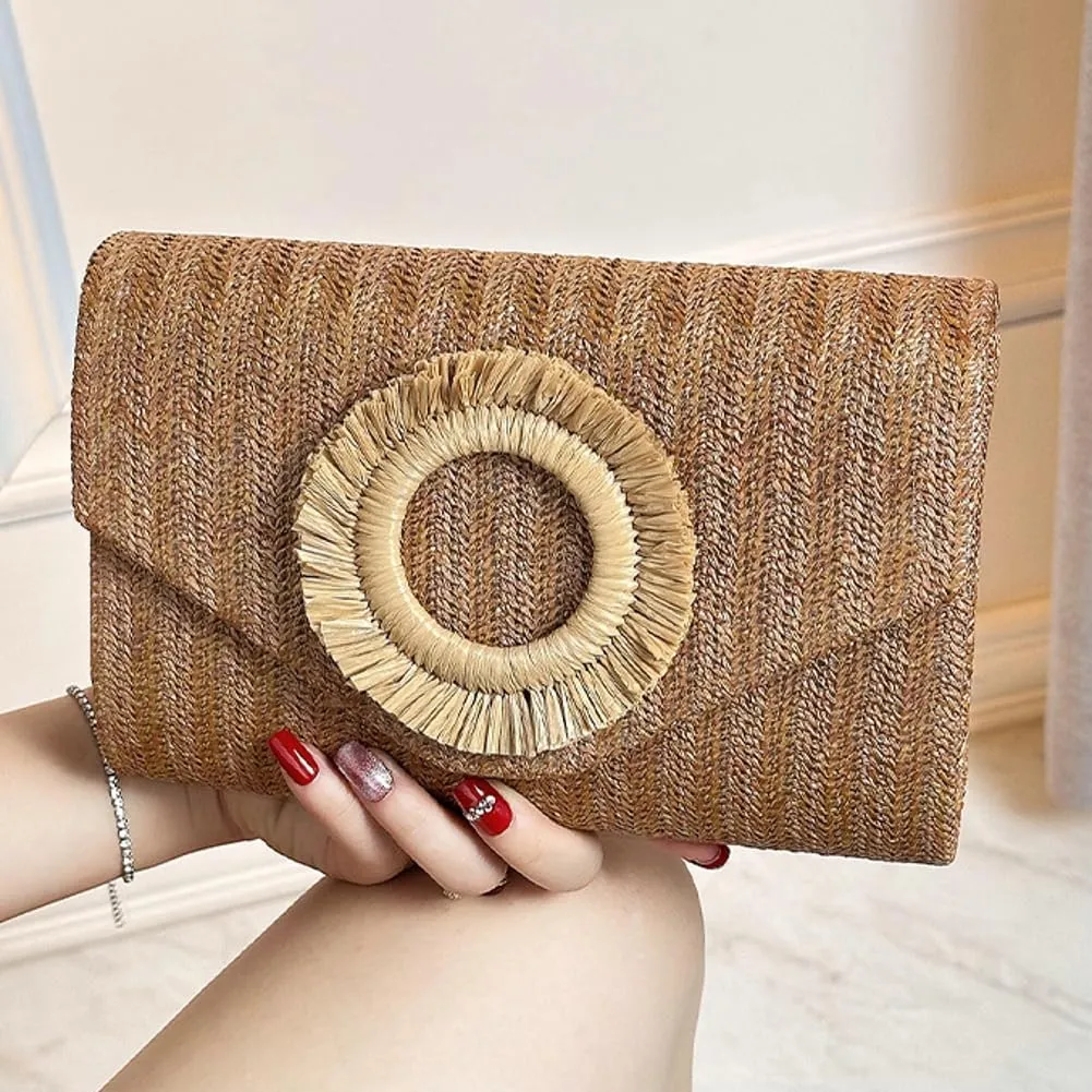 Straw Clutch Purse for Women Summer Beach Handmade Bag Evening Clutch Handbags for Formal Party Wedding 2025