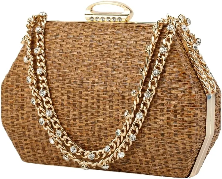 Straw Clutch Purses for Women Elegant Evening Clutch Retro Woven Bag Beach Bag Straw Handbag Formal Purse for Party Wedding