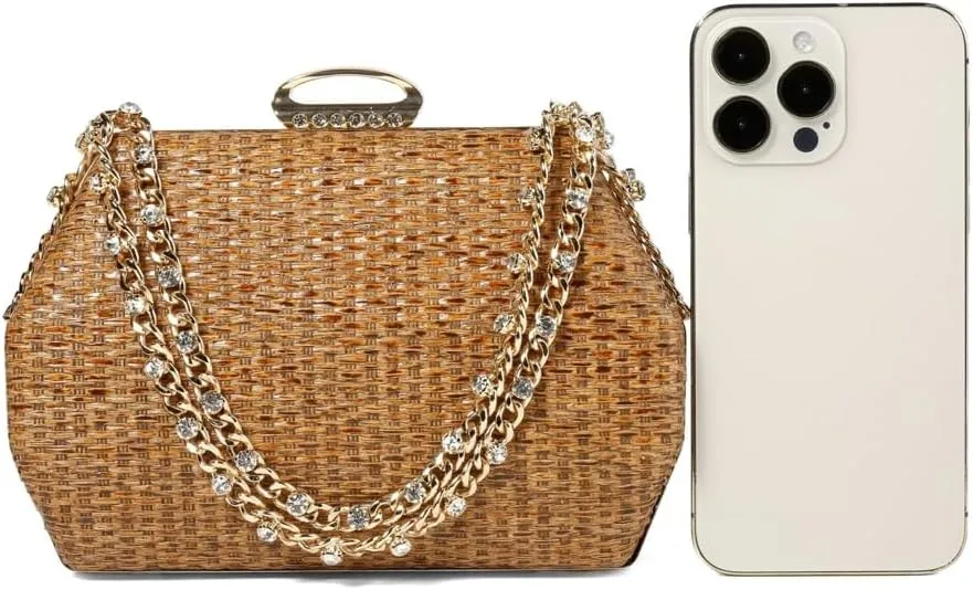 Straw Clutch Purses for Women Elegant Evening Clutch Retro Woven Bag Beach Bag Straw Handbag Formal Purse for Party Wedding