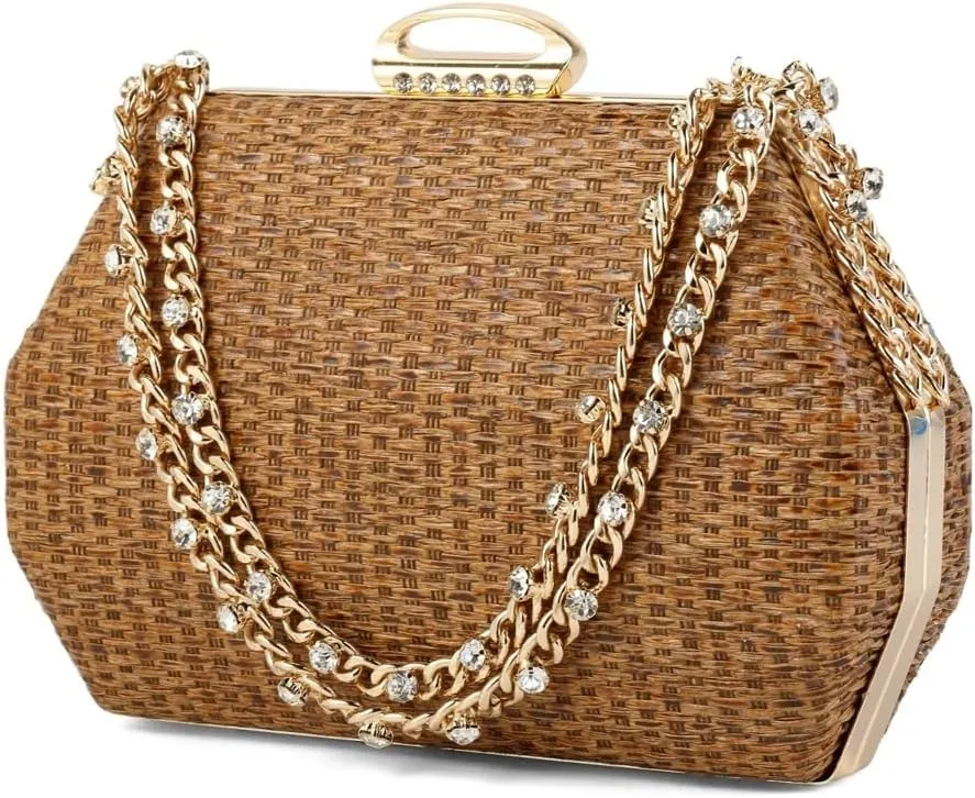 Straw Clutch Purses for Women Elegant Evening Clutch Retro Woven Bag Beach Bag Straw Handbag Formal Purse for Party Wedding