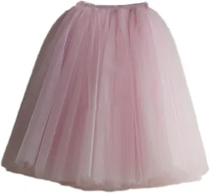 Streetwear Midi Pleated Skirt Women High Waist Tulle Skater Skirt Baby Pink