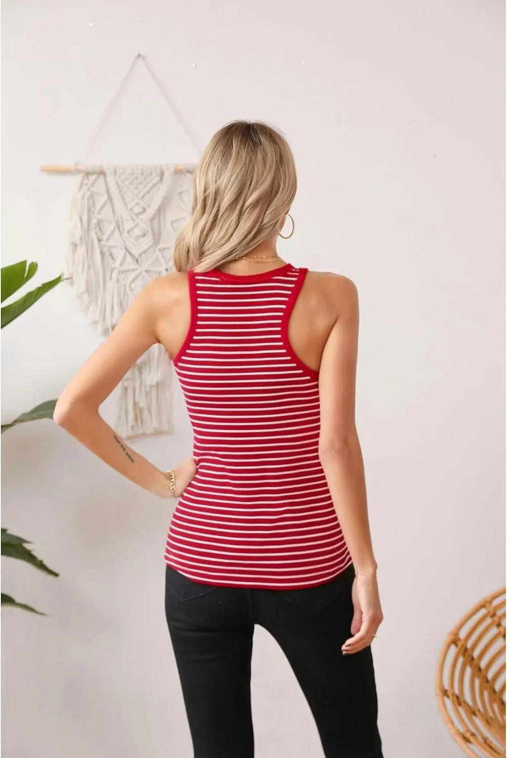 Striped Tank Top for Women Ribbed Colorblock Tanks Racerback Sleveless Vest Summer Slim Fitted Tops