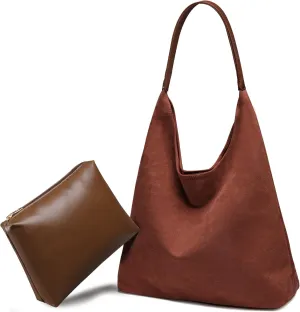 Suede Bags for Women: 2 Pcs Slouchy, Retro Tote, Hobo & Shoulder Bags