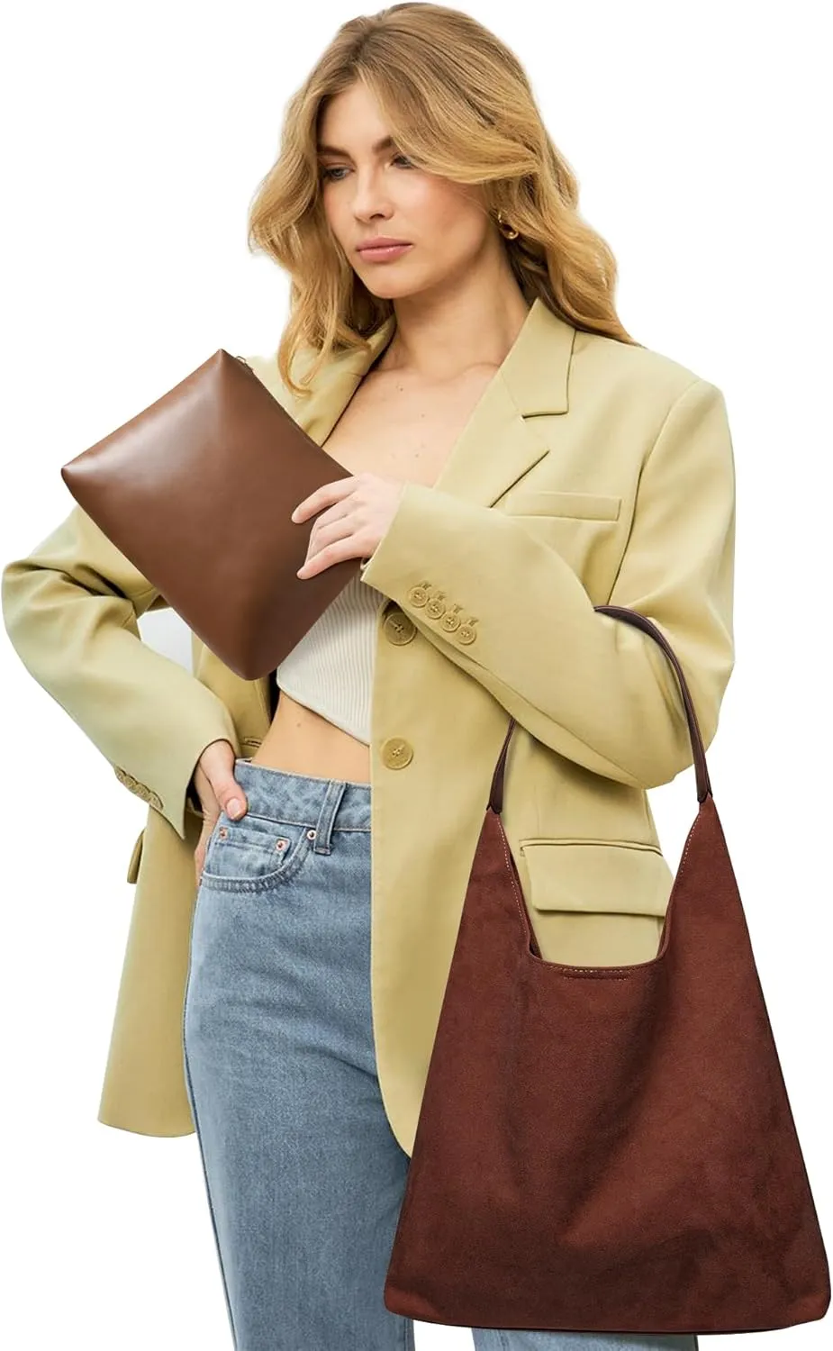 Suede Bags for Women: 2 Pcs Slouchy, Retro Tote, Hobo & Shoulder Bags