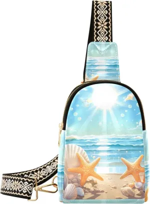 Summer Beach Seashell Starfish Sling Bag for Women Fanny Packs for Women Small Leather Fanny Pack Crossbody Bags Fashion Waist Packs Chest Bag for Travel 21340955