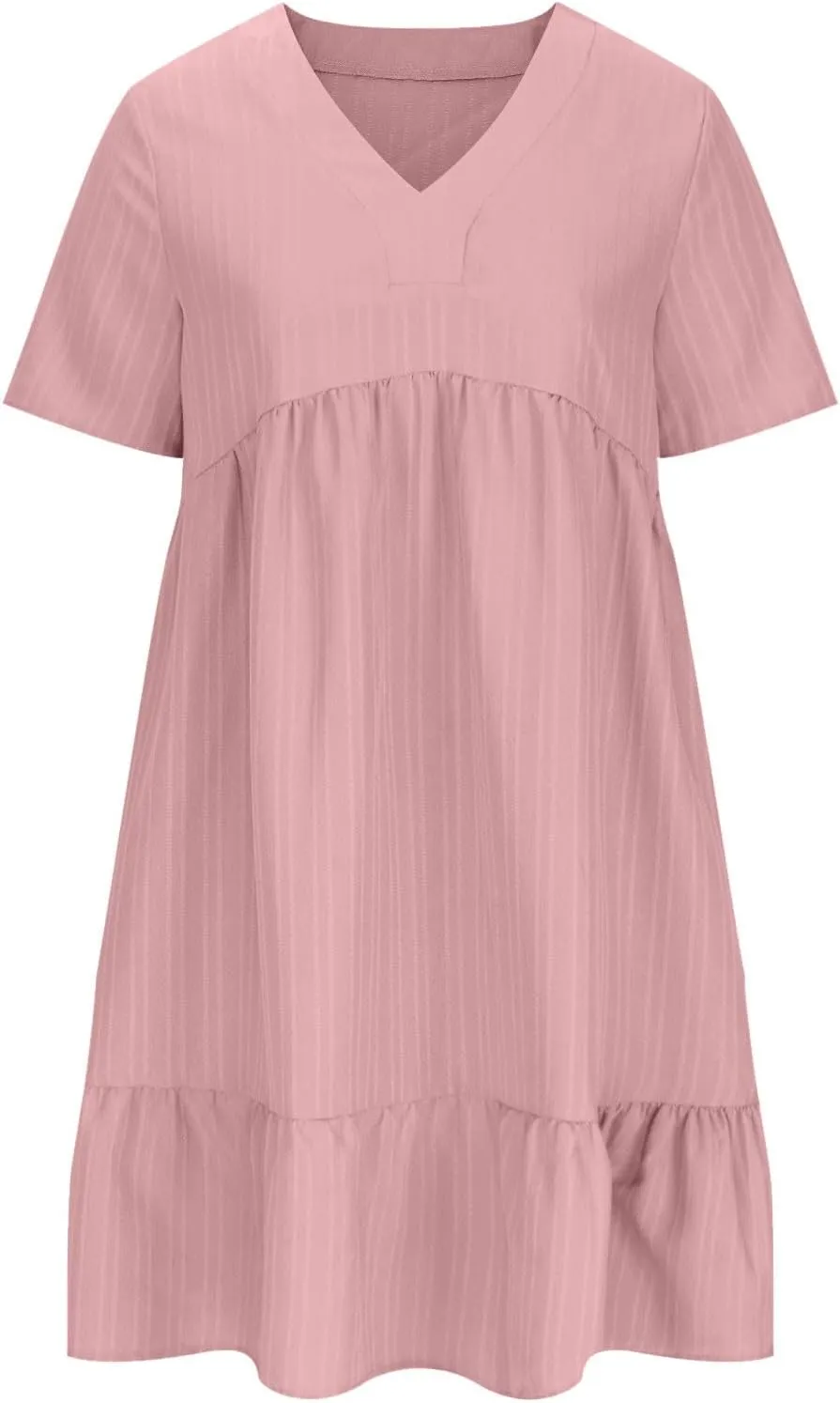 Summer Dresses for Women 2025 Vacation Short Sleeve V Neck Mini T Shirt Dress Pleated Flowy Tiered Beach Sundress