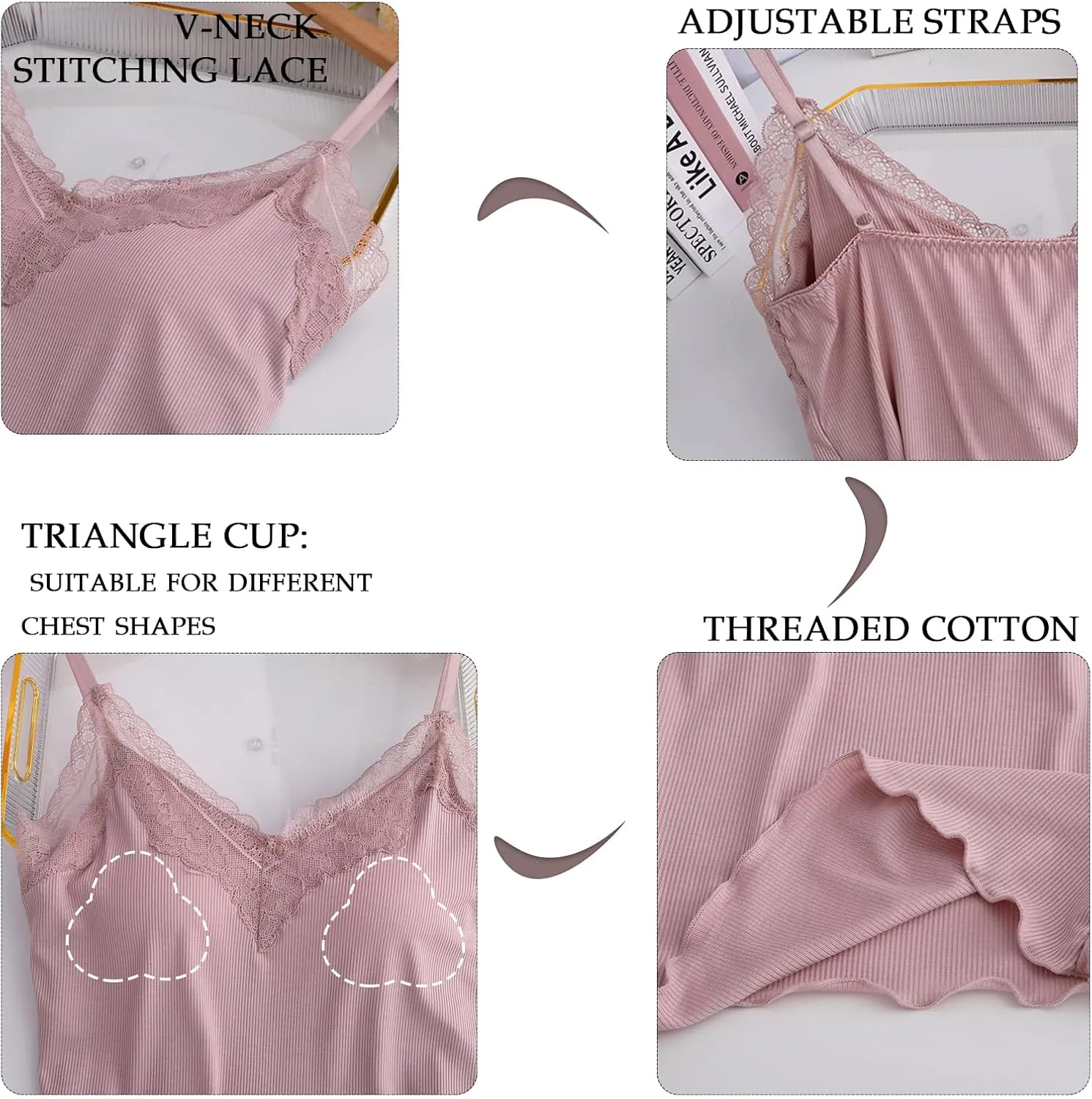 Summer New Camisoles Built in Bra for Women Tank Tops Spaghetti Strap Pajamas Camis Top