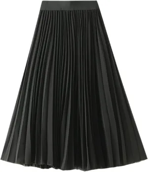 Summer Pleated Skirt Women Spring Autumn High Waist Chiffon Skirt Skirts Female A-Line Midi Skirt Black