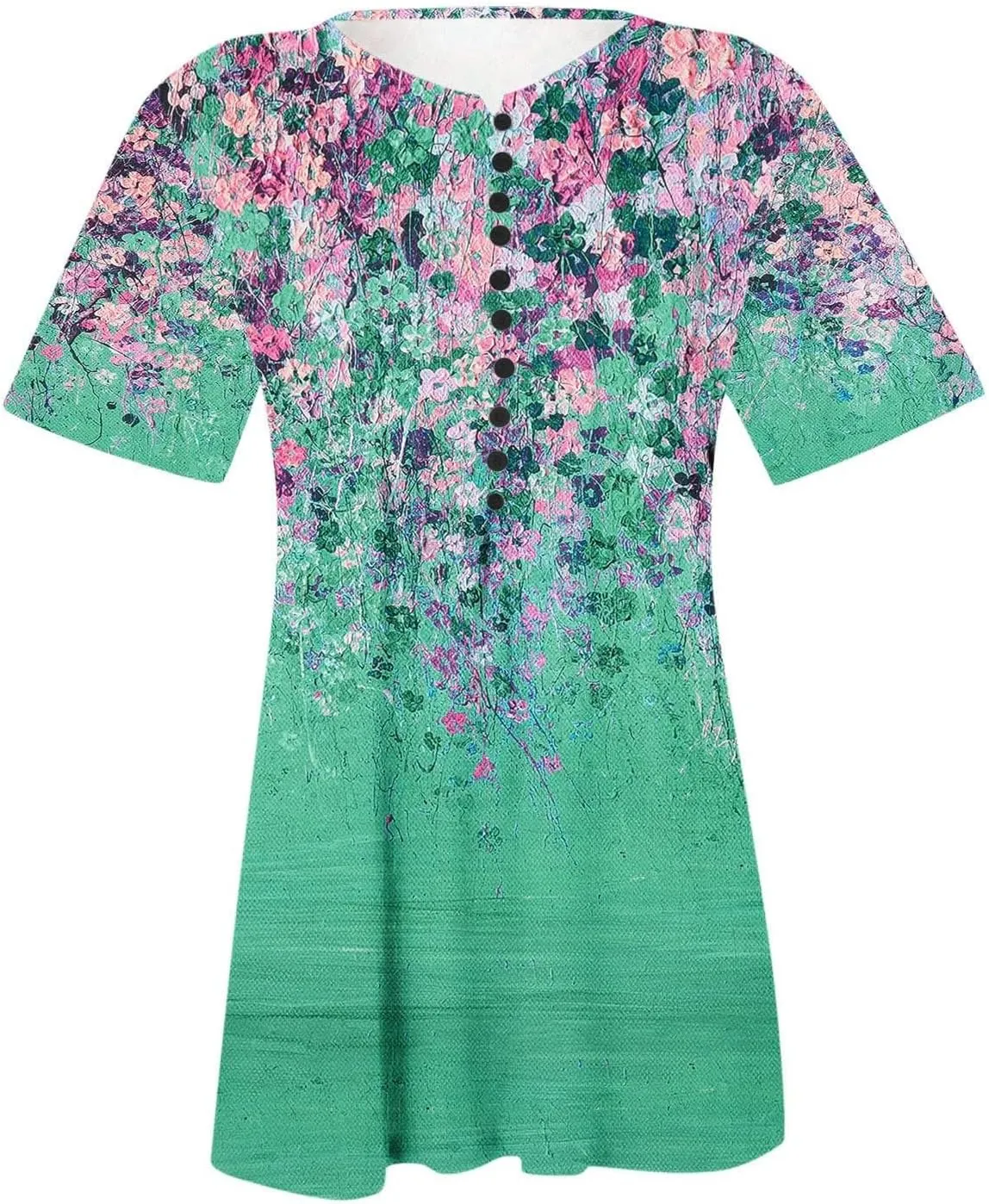 Summer Tops for Women 2025 Trendy Boho Floral Tunic Shirts Short Sleeve Button V Neck Tee Dressy Casual Loose Blouses