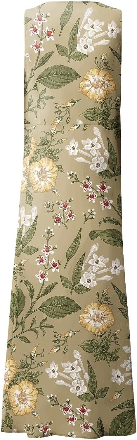 Sundress for Women 2025 Summer Sleeveless Print Dresses Flowy Casual Loose A Line Pleated Evening Dress with Pocket