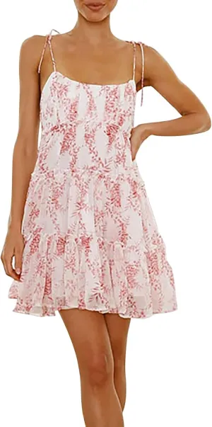 Sundresses for Women 2025 Floral Mini Spaghetti Strap Dresses Beach Boho Cute Tiered Ruffle Halter Cami Dress