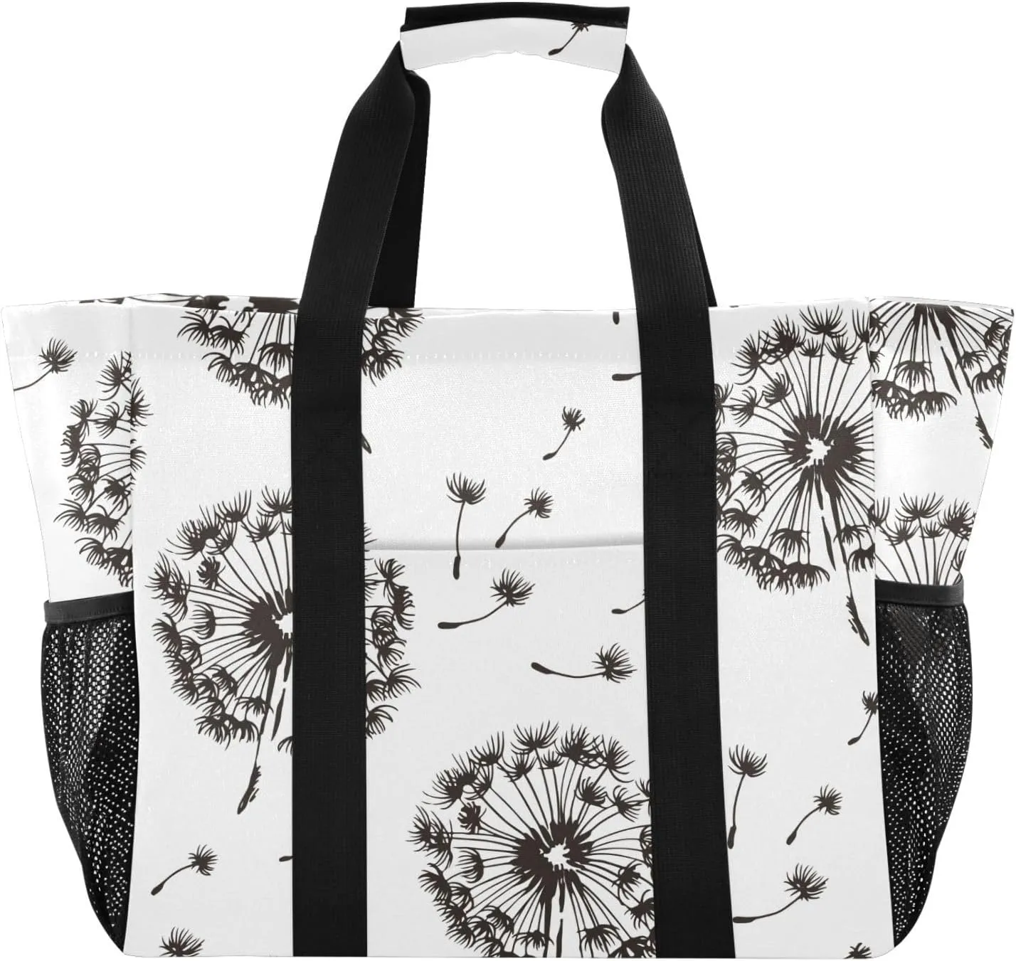susiyo Abstract Black Dandelion Flowers Reusable Grocery Tote Bag Collapsible Canvas Beach Bag Large Travel Bags for Hiking Trip Pool