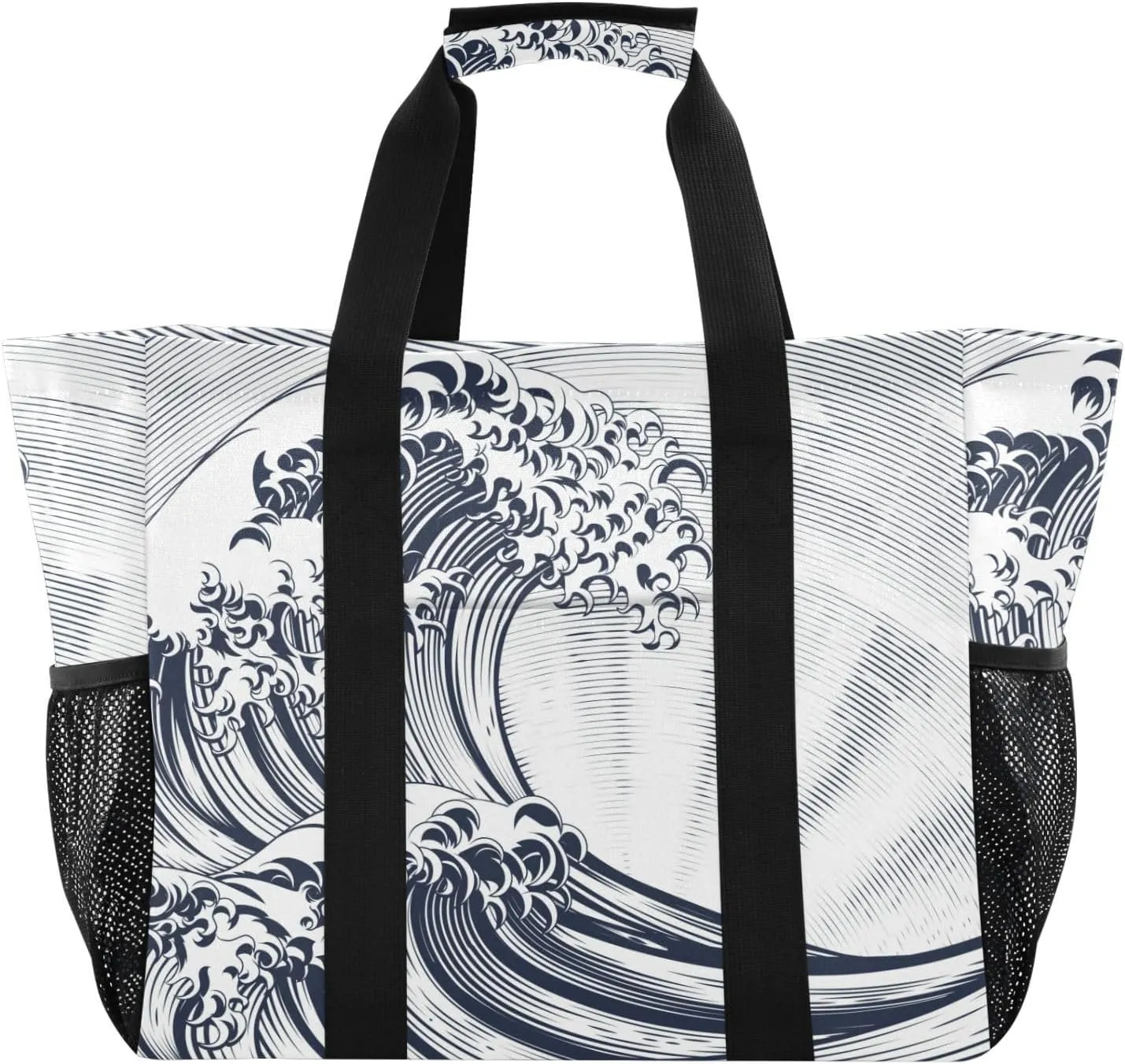 susiyo Abstract Sea Waves Reusable Grocery Tote Bag Collapsible Canvas Beach Bag Large Travel Bags for Hiking Trip Pool