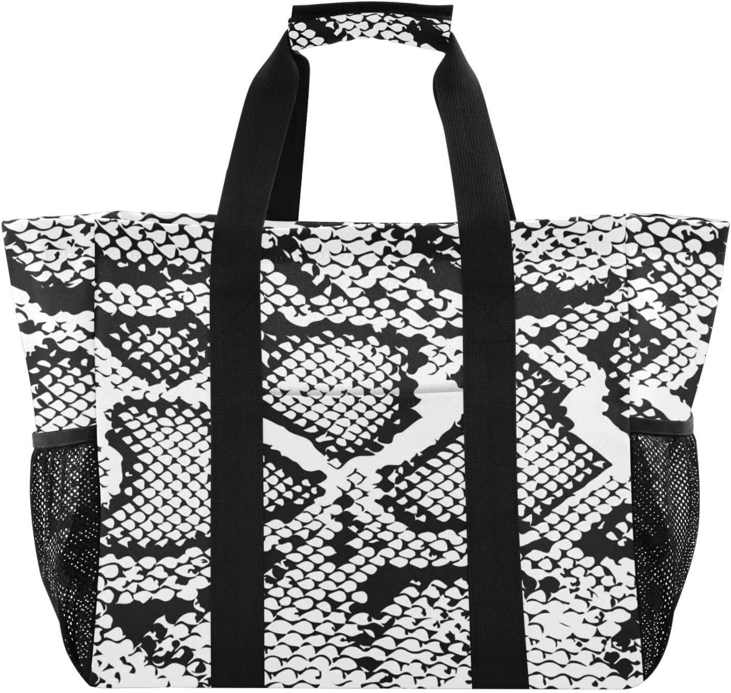 susiyo Animal Snake Pattern Reusable Grocery Tote Bag Collapsible Canvas Beach Bag Large Travel Bags for Hiking Trip Pool