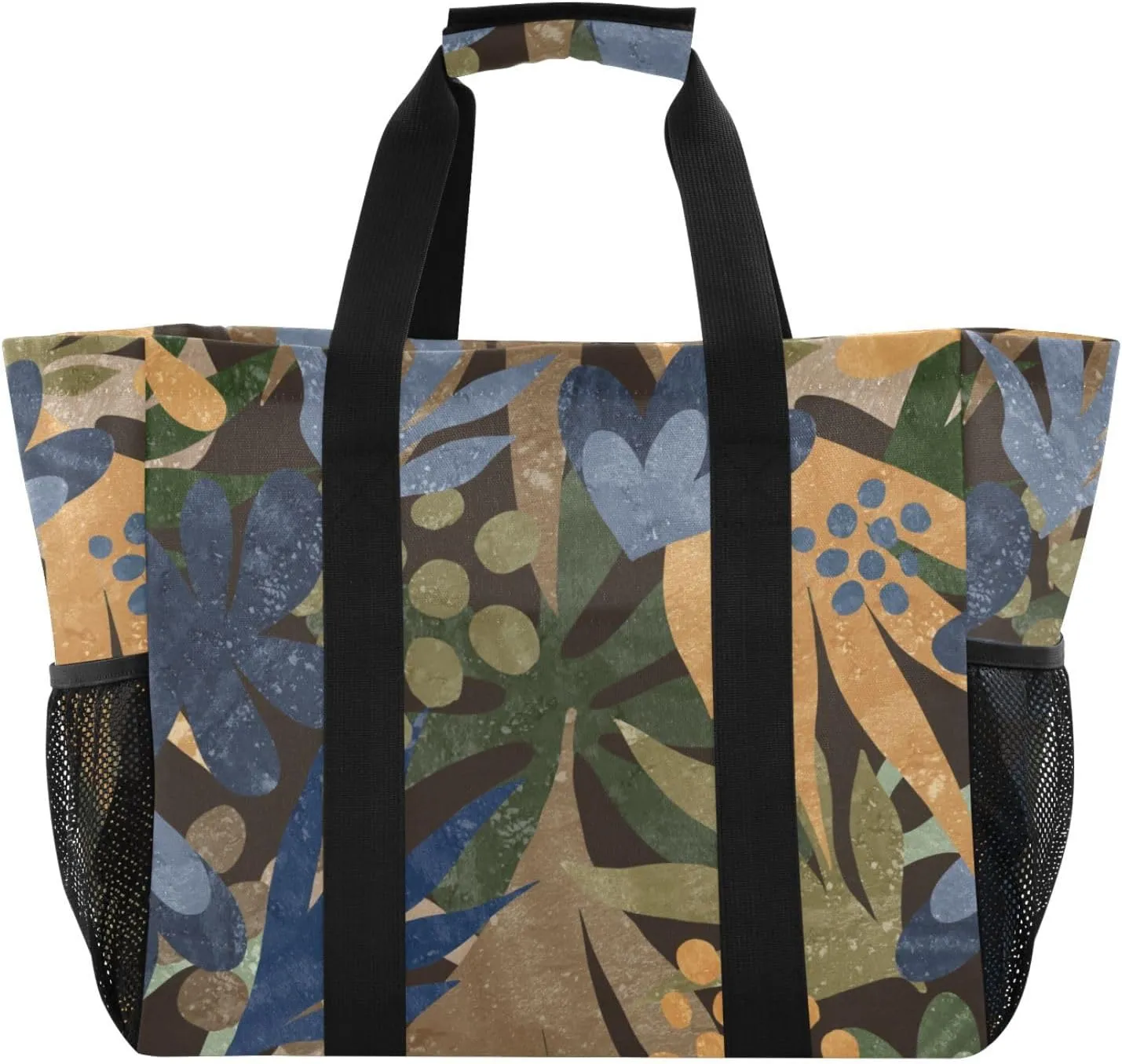 susiyo Autumn Abstract Leaves Reusable Grocery Tote Bag Collapsible Canvas Beach Bag Large Travel Bags for Hiking Trip Pool