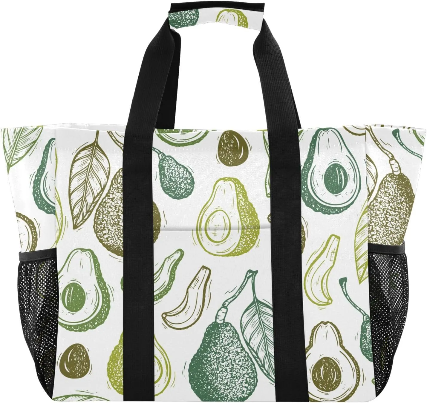 susiyo Avocado Tropical Fruit Reusable Grocery Tote Bag Collapsible Canvas Beach Bag Large Travel Bags for Hiking Trip Pool