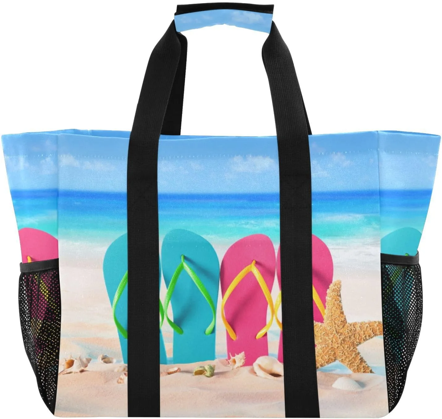 susiyo Beach Flip Flops Reusable Grocery Tote Bag Collapsible Canvas Beach Bag Large Travel Bags for Hiking Trip Pool