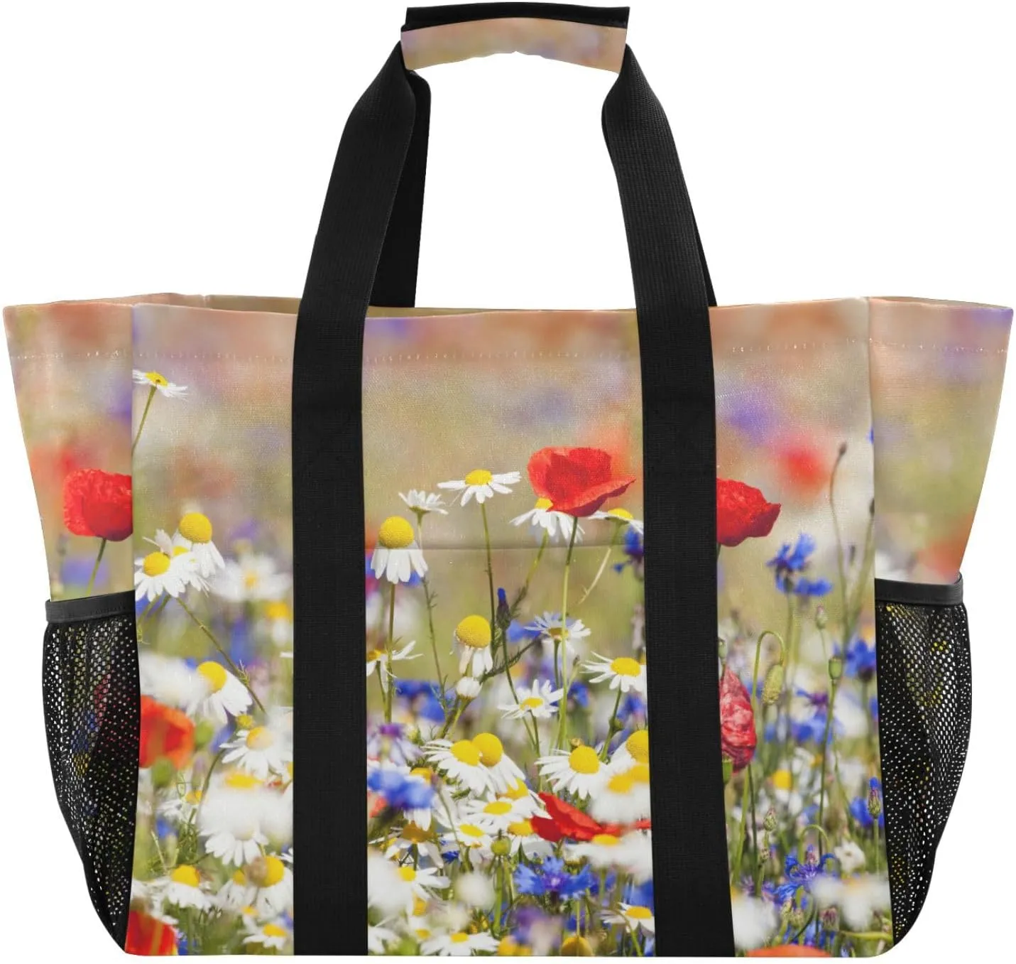susiyo Blooming Wild Flowers in Spring Reusable Grocery Tote Bag Collapsible Canvas Beach Bag Large Travel Bags for Hiking Trip Pool