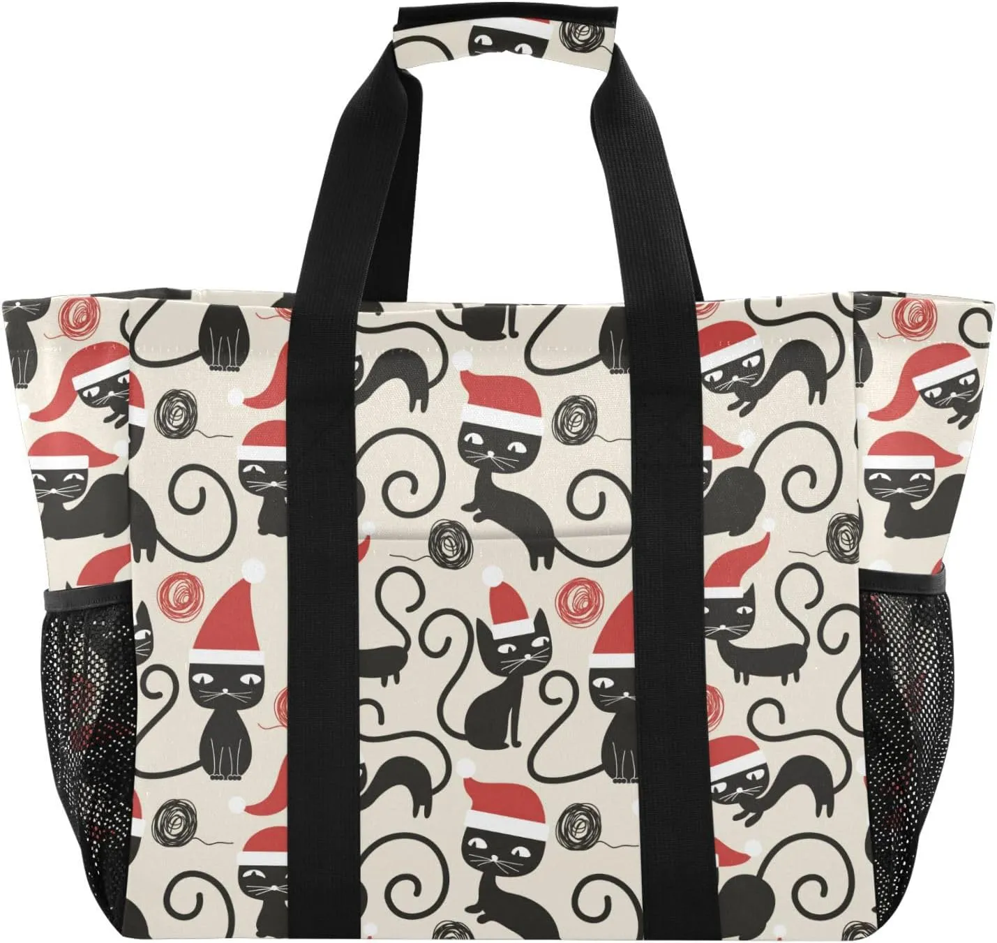 susiyo Christmas Cute Funny Cats Reusable Grocery Tote Bag Collapsible Canvas Beach Bag Large Travel Bags for Hiking Trip Pool